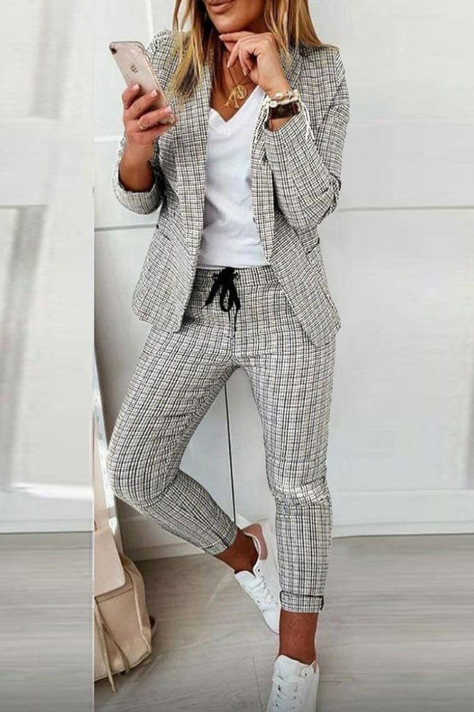 Drune | Karo Blazer Mantel & Kordelzughose Satz