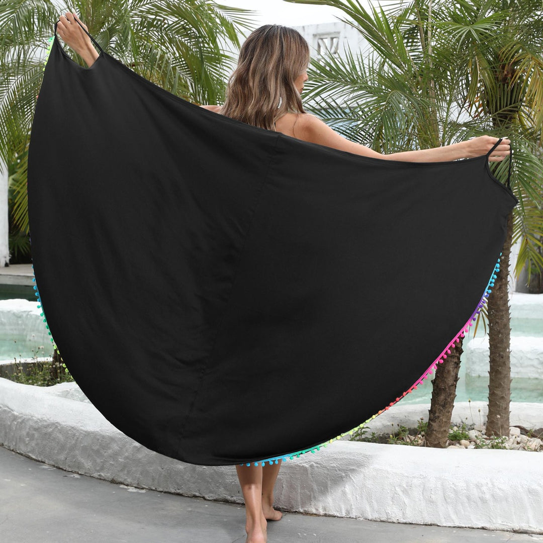 Damen elegantes Maxikleid mit buntem Pompom-Rand Drune