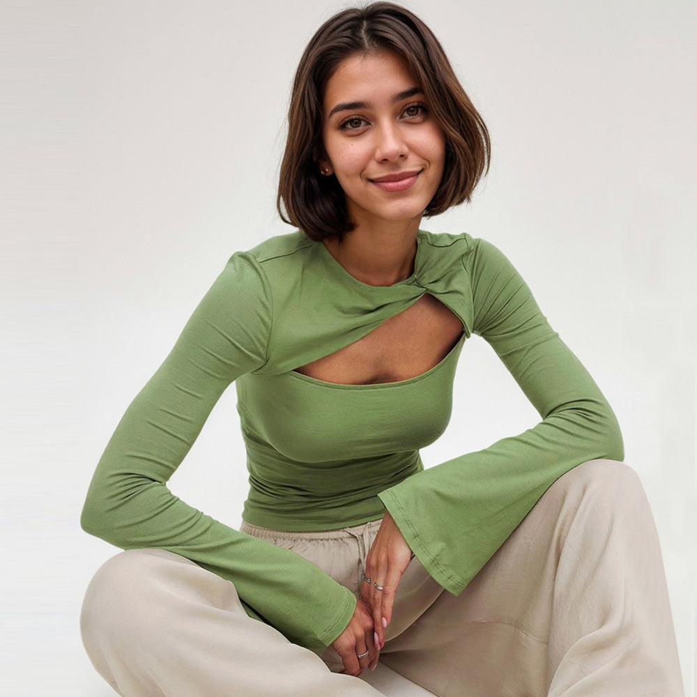Damen langärmliges Oberteil mit innovativem Twist-Design und raffiniertem Cut-Out Drune