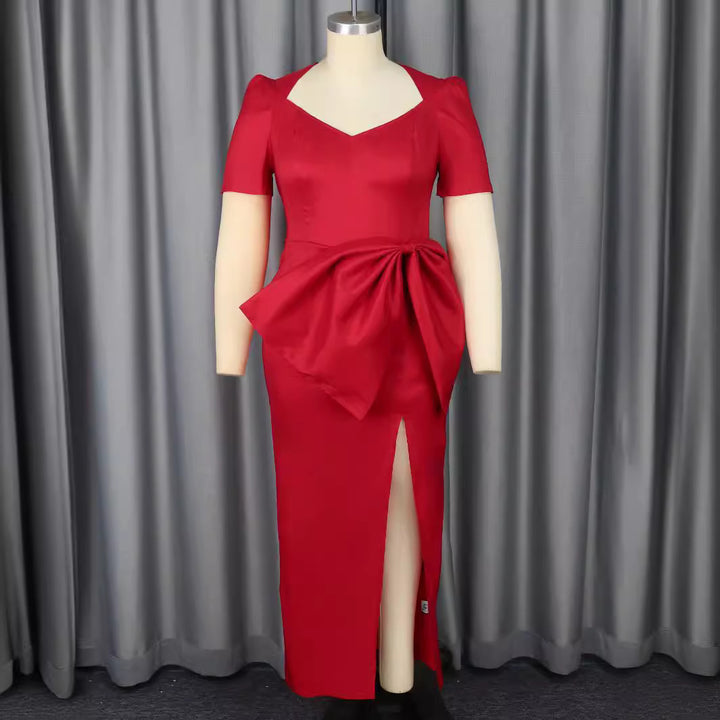 Damen Elegantes Abendkleid mit dekorativem Schleifen-Akzent und hohem Schlitz Drune