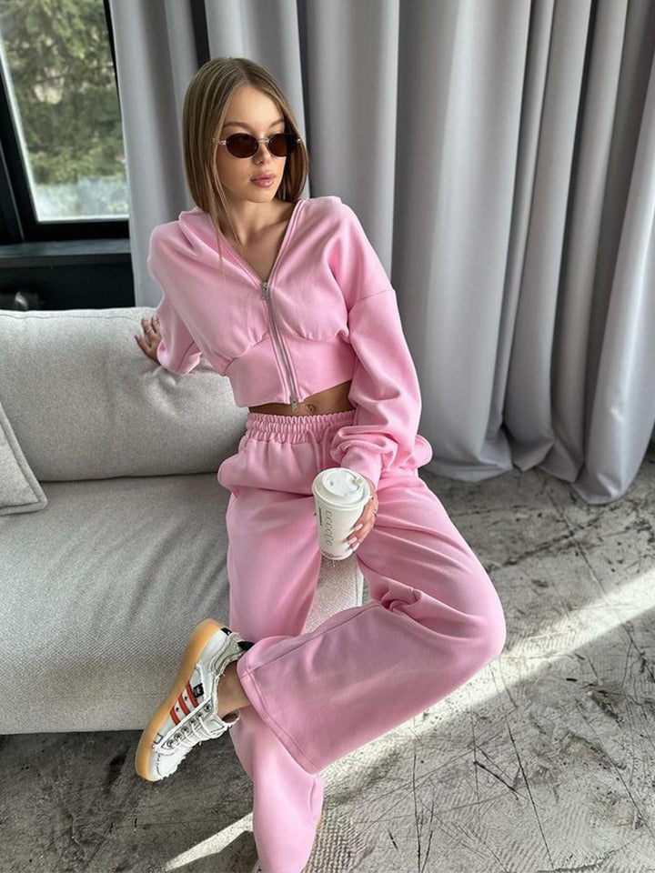 Damen kombinierter Sweat-Hoodie und Weite Hose Set Drune