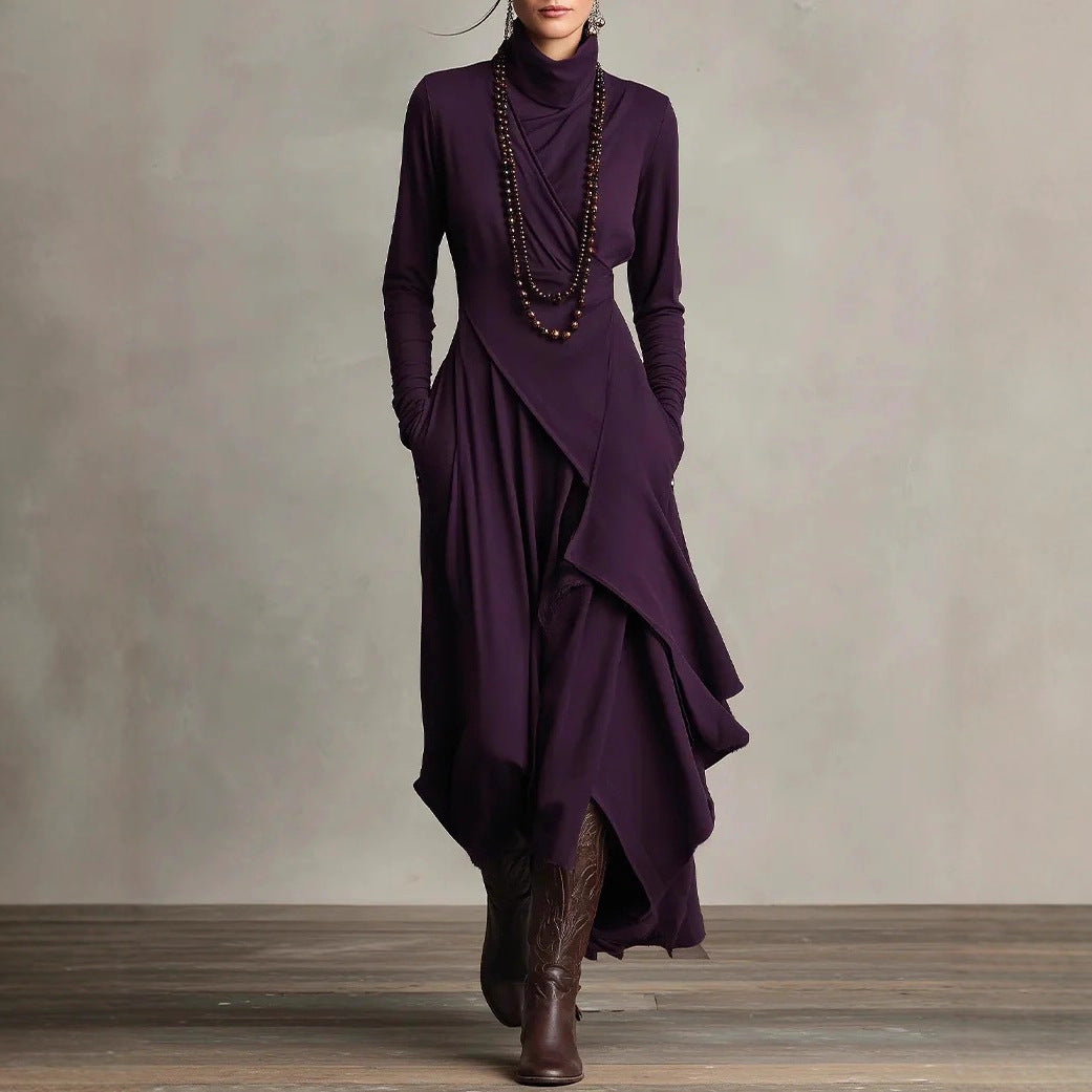 Damen Elegantes Maxikleid mit drapiertem Oberteil und asymmetrischem Schnitt Drune