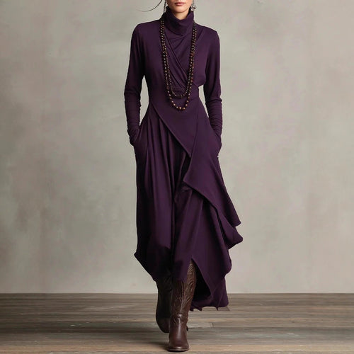 Damen Elegantes Maxikleid mit drapiertem Oberteil und asymmetrischem Schnitt Drune
