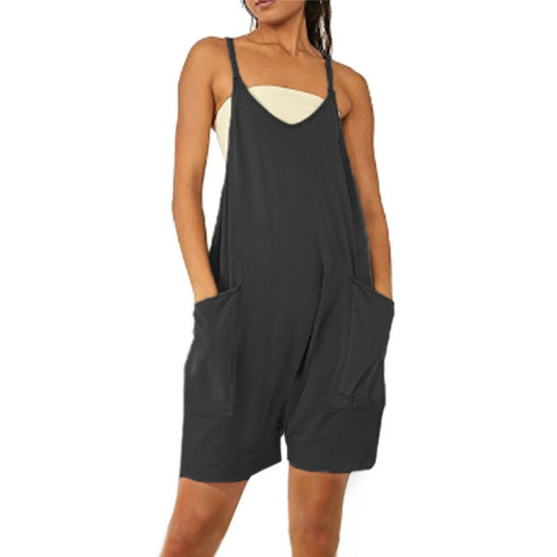 Damen Lässiger Jumpsuit mit tiefem Ausschnitt und praktischen Taschen Drune