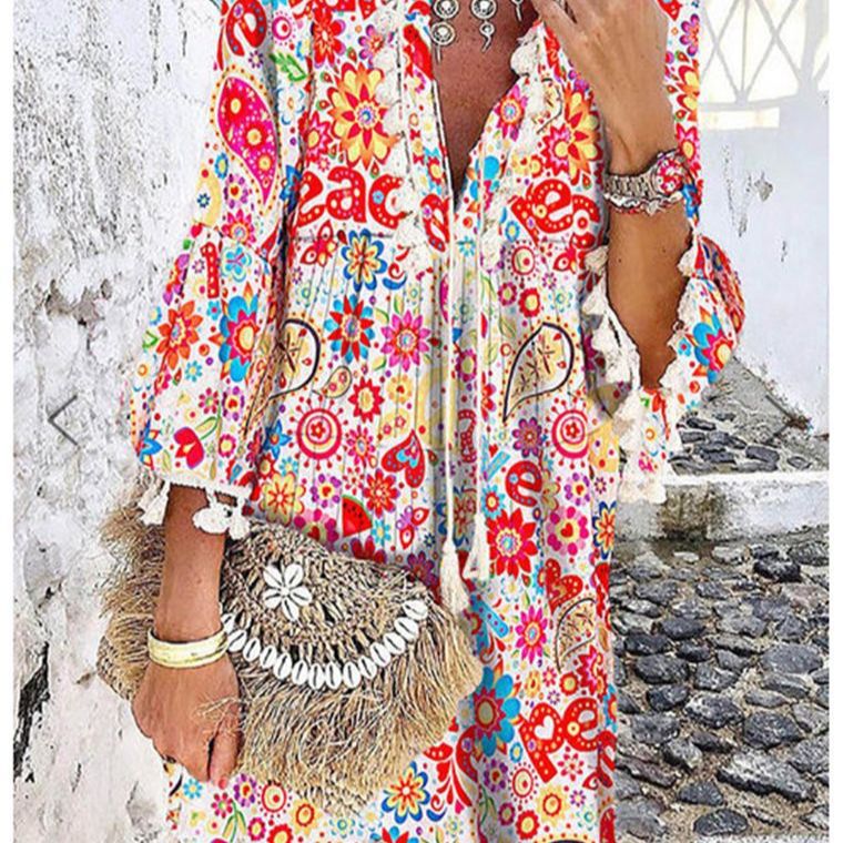 Damen Tunika-Kleid mit kreativem Print und Taschendetails Drune