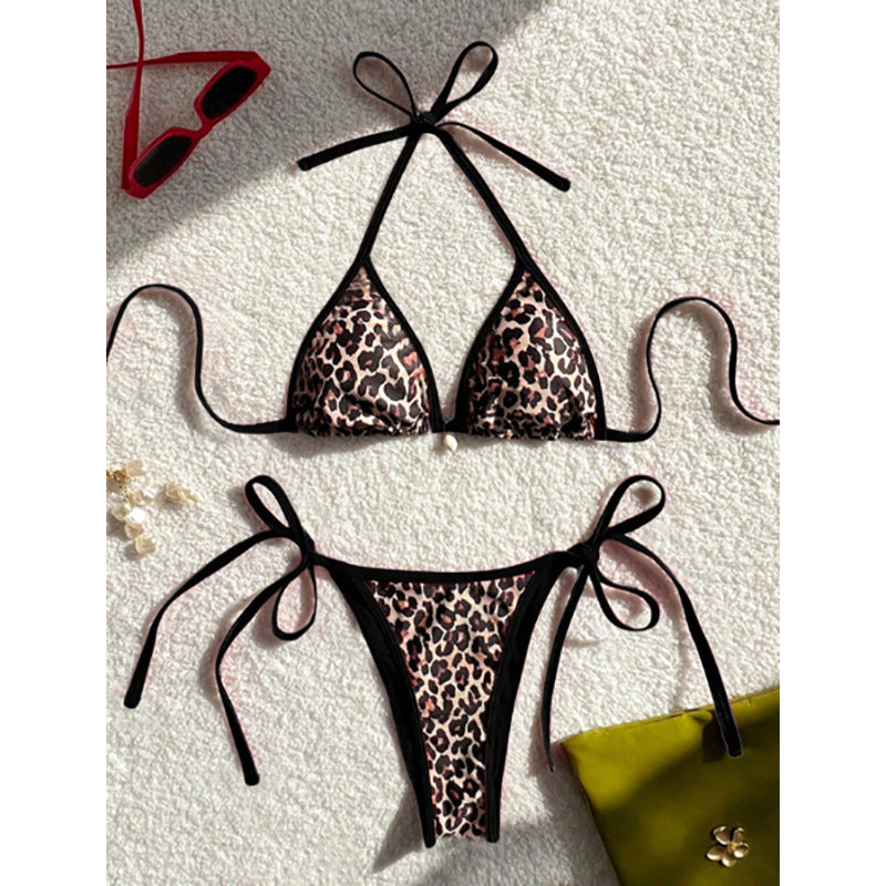 Damen Triangel-Bikini mit animalischem Muster und seitlichen Krawatten Drune