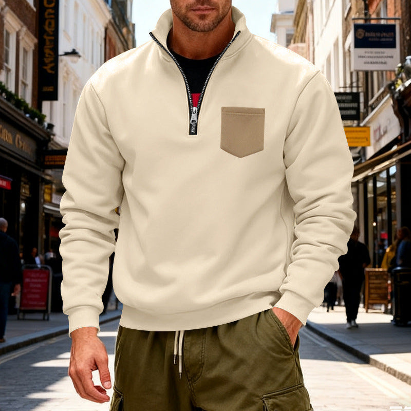 Herren modischer Sweatshirt mit halbem Reißverschluss und aufgesetzter Tasche Drune