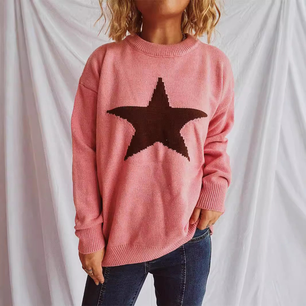 Damen lässiger Pullover mit auffälligem Sternmuster Drune