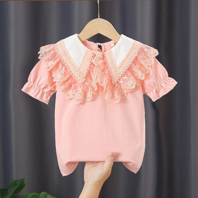 Mädchen Bluse mit Spitzenkragen und Rüschendetails Drune