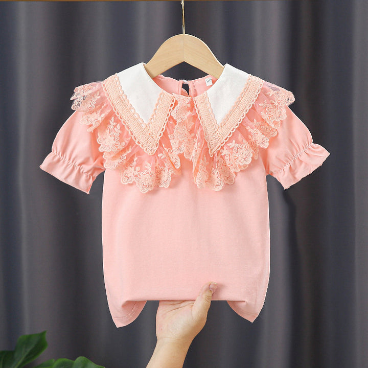 Mädchen Bluse mit Spitzenkragen und Rüschendetails Drune