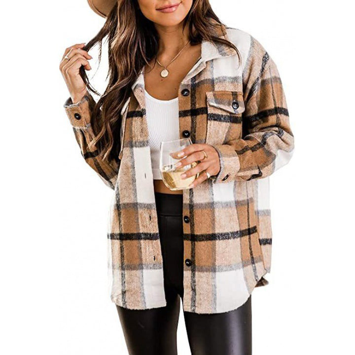 Damen Flanell-Hemdjacke mit stilvollem Karomuster und praktischen Brusttaschen Drune
