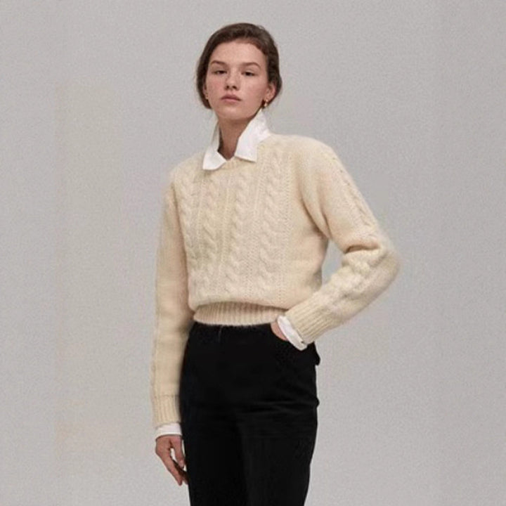 Damen kuscheliger Strickpullover mit Zopfmuster Drune