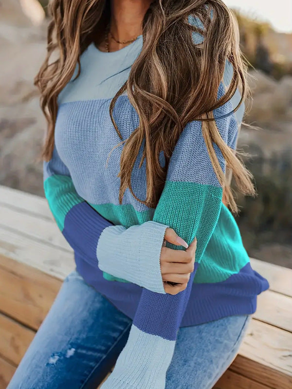 Damen Lässiger Pullover mit modischem Blockstreifen-Design Drune