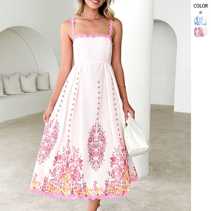 Damen Sommermaxikleid mit floralem Design und Volantabschluss Drune