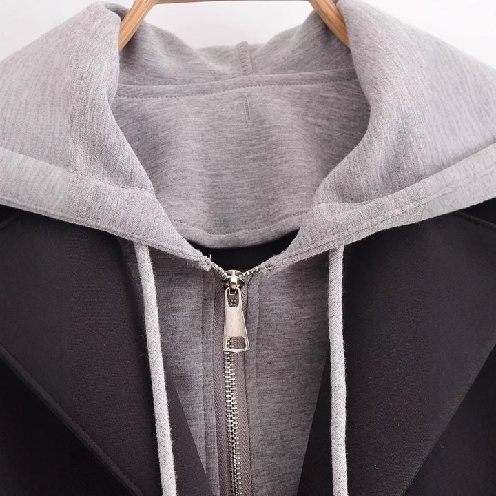 Damen modischer Übergangs-Mantel mit integriertem Kapuzenpullover Drune