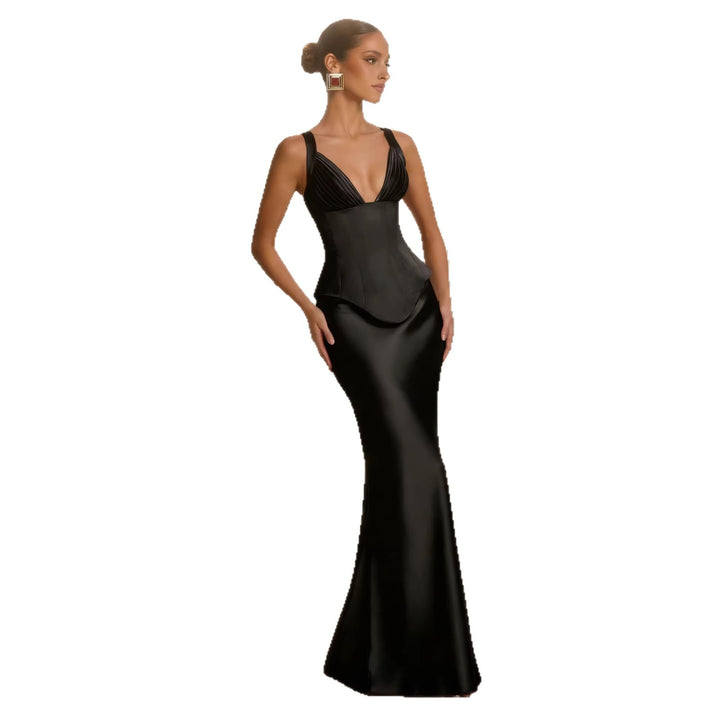 Damen Elegantes Abendkleid mit figurformendem Design und tiefem V-Ausschnitt Drune