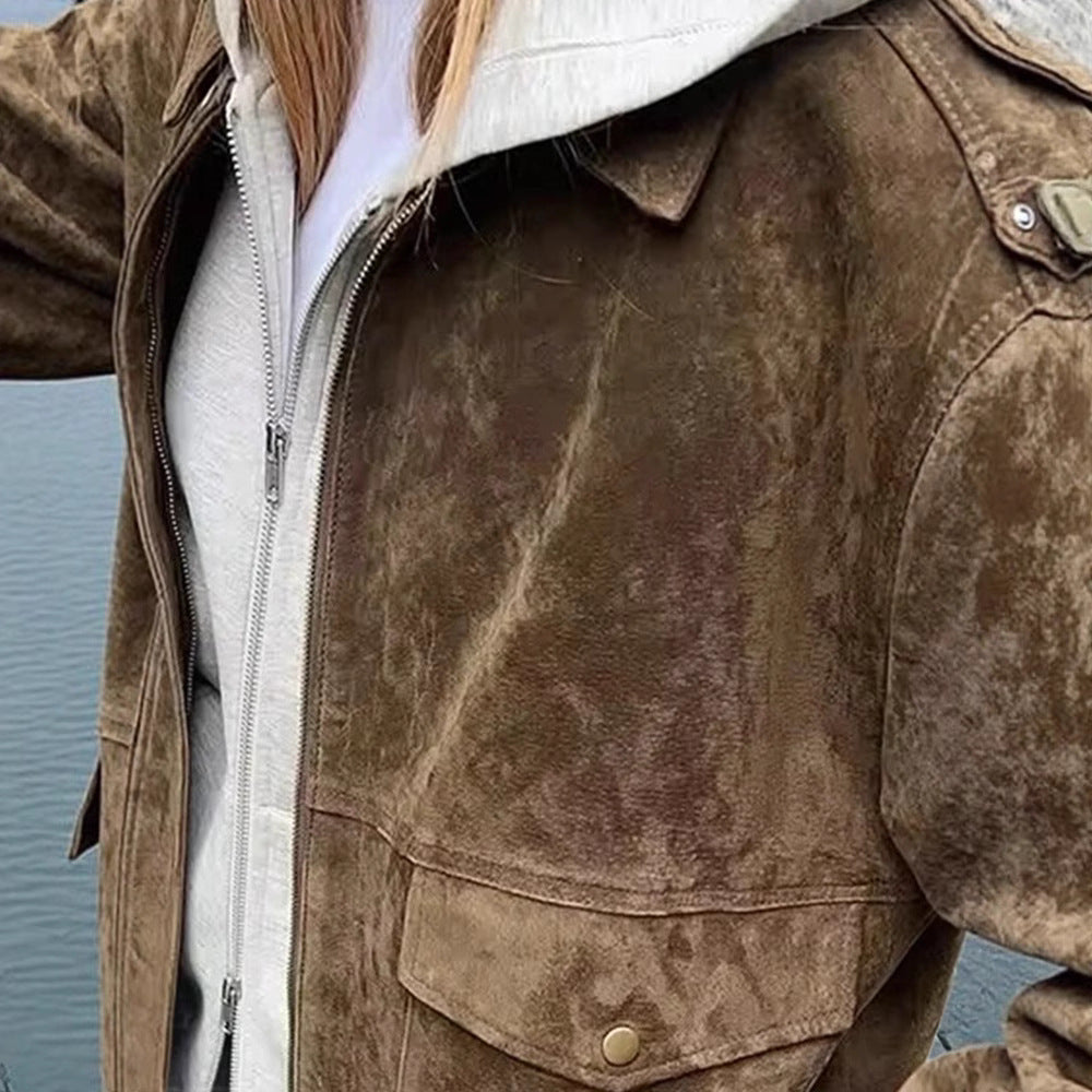 Damen Modische Wildlederjacke im lässigen Stil Drune