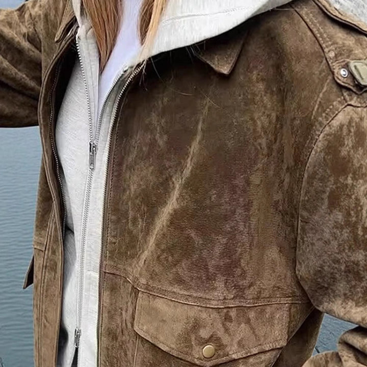 Damen Modische Wildlederjacke im lässigen Stil Drune