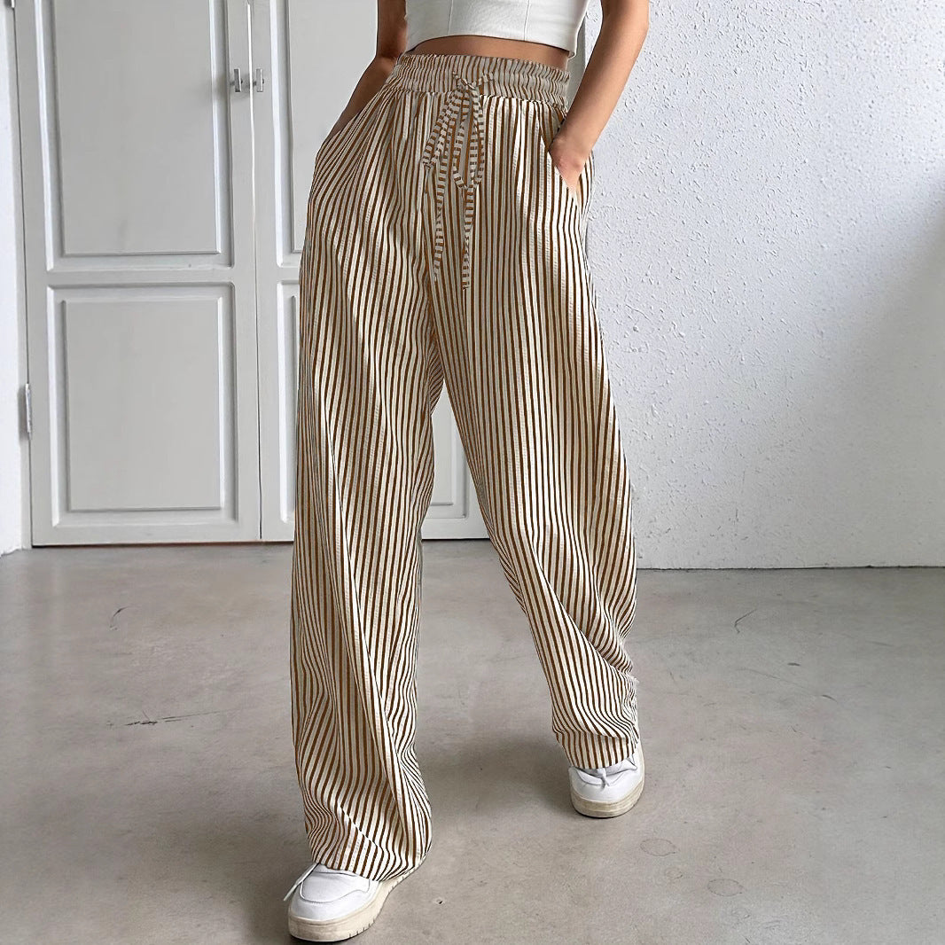 Damen Weite Streifenhose mit elastischem Bund und praktischen Taschen Drune