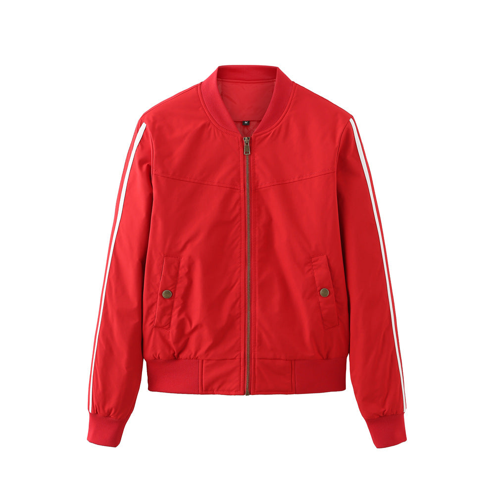 Damen sportliche Bomberjacke mit modischen Seiteneinsätzen und elastischen Bündchen Drune