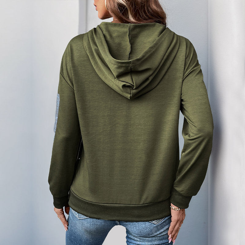 Damen lässiger Kapuzenpullover mit seitlichem Reißverschluss und modischen Akzenten Drune