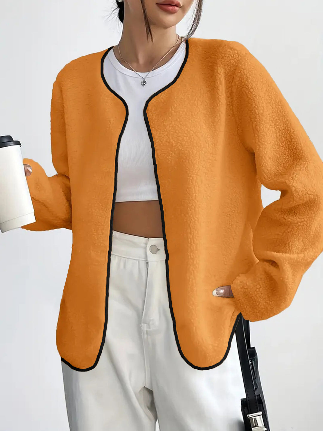 Damen lässige Fleecejacke mit offenem Schnitt und praktischen Taschen Drune