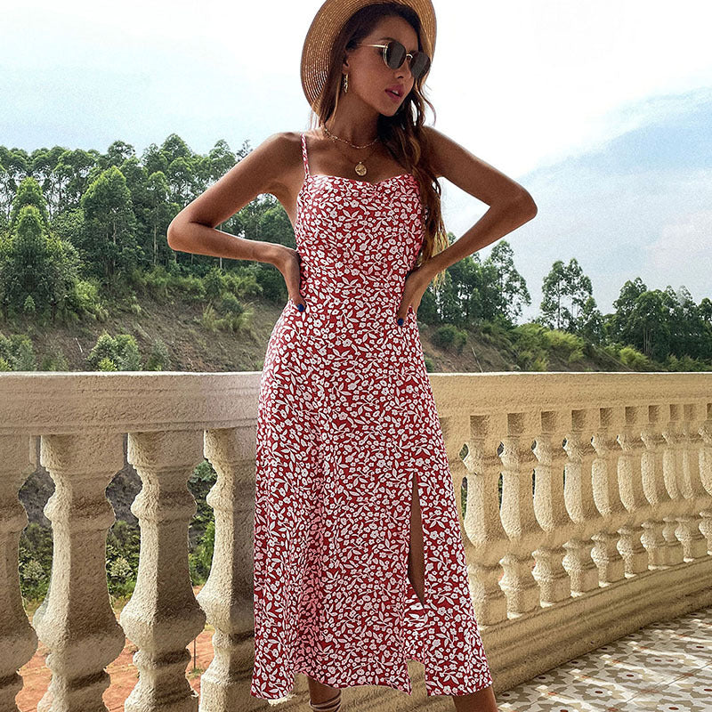 Damen Maxikleid mit floralem Design und seitlichem Schlitz Drune