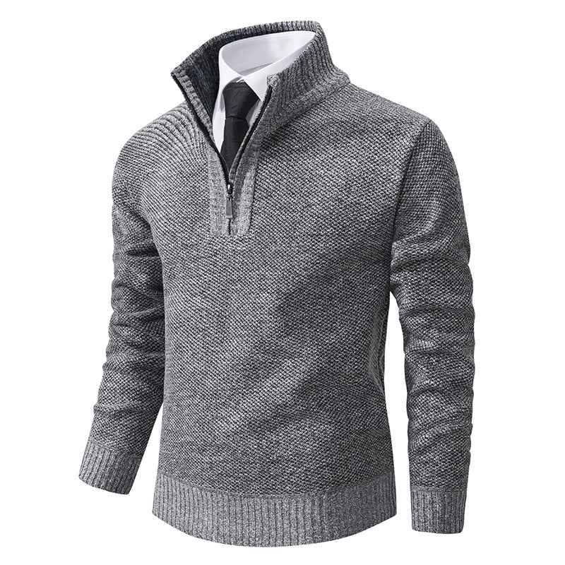 Herren eleganter Strickpullover mit halbem Reißverschluss und strukturierter Oberfläche Drune