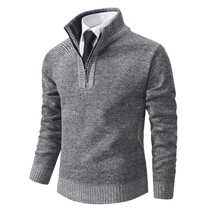 Herren eleganter Strickpullover mit halbem Reißverschluss und strukturierter Oberfläche Drune