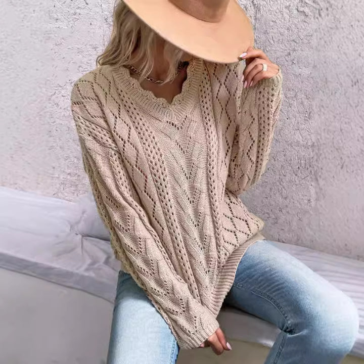 Damen Lässiger Strickpullover im Ajour-Design Drune