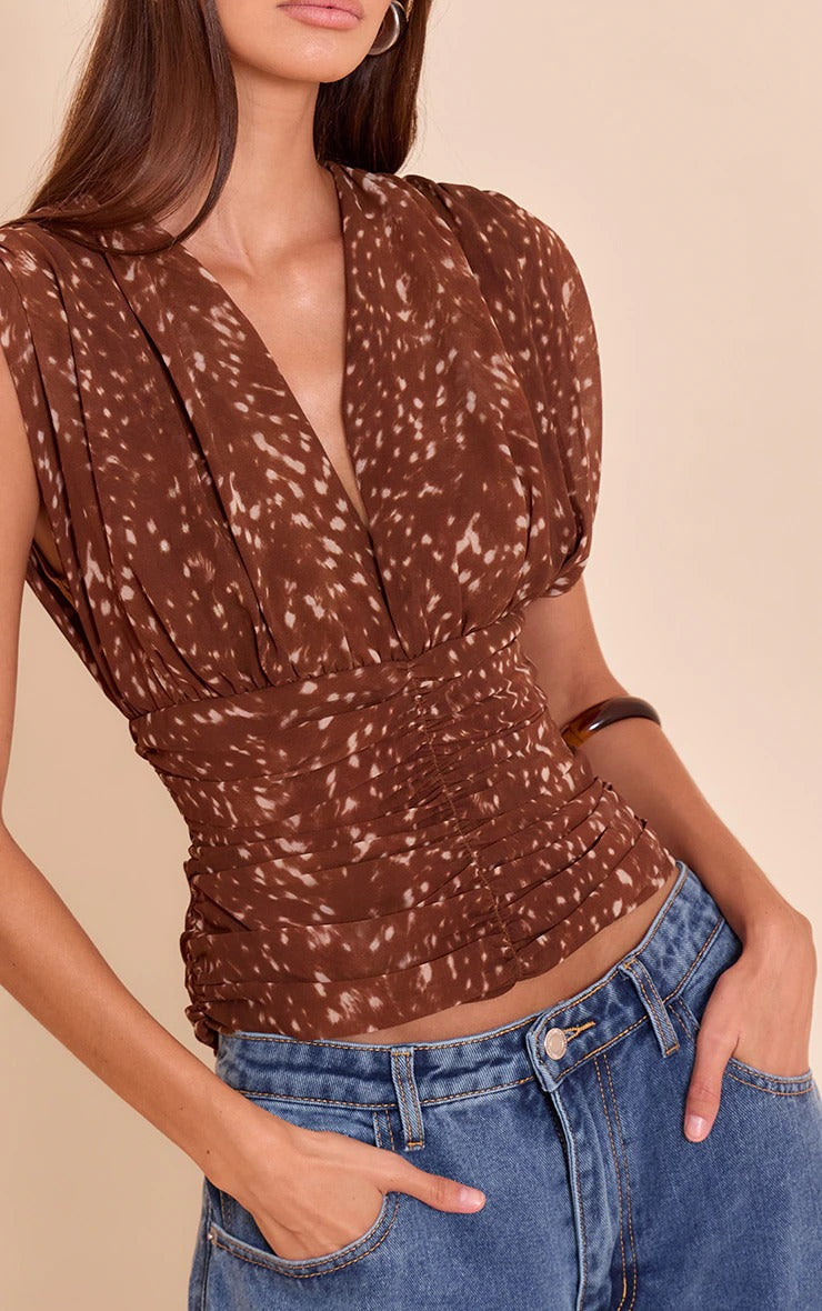 Damen Schicke Bluse mit Raffung Drune
