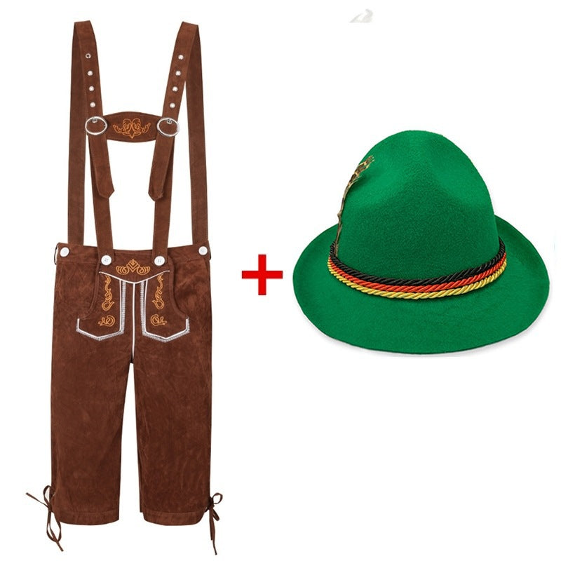 Herren nan kurze Trachtenlederhose mit verstellbaren Trägern und traditionellen Stickereien Drune