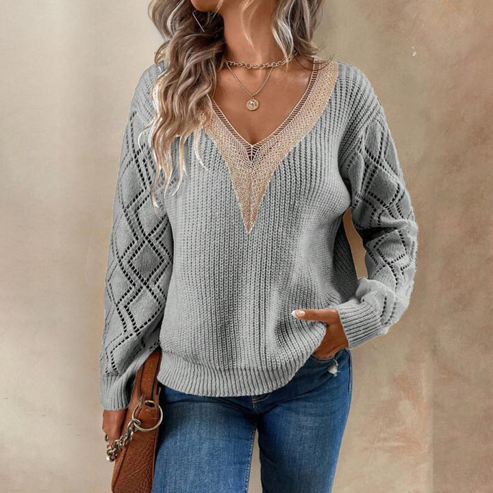Damen Strickpullover mit raffiniertem Häkel-Ausschnitt Drune