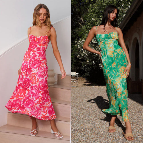 Damen Maxikleid mit Volantoberteil und verstellbaren Trägern Drune