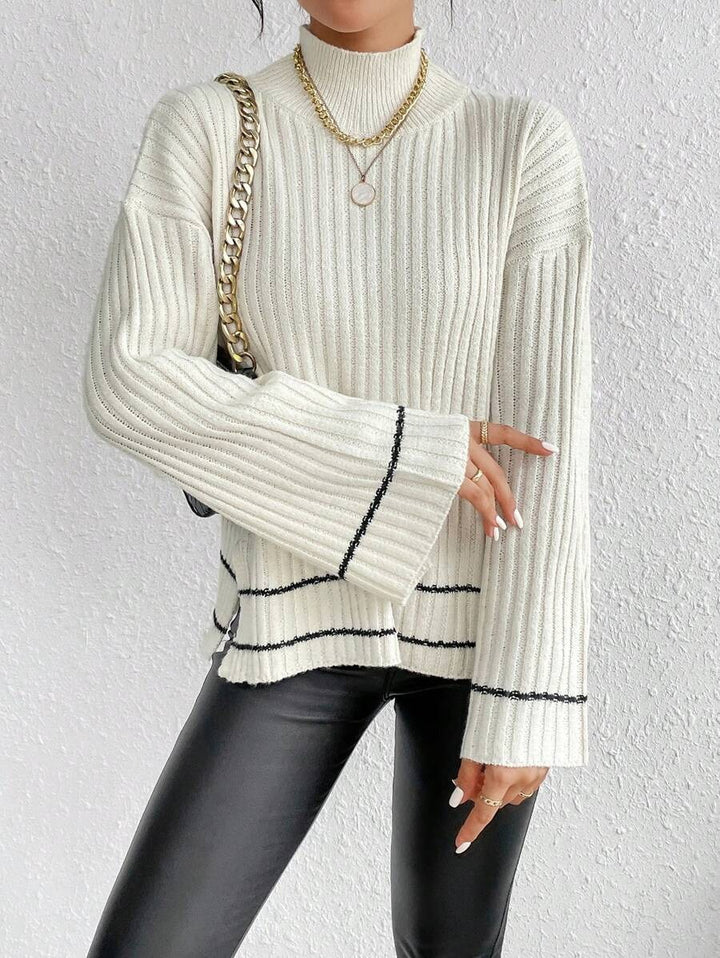 Damen Strickpullover mit hohem Kragen und modernen Rippdetails Drune