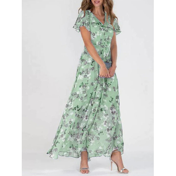 Damen Elegantes Maxikleid mit transparenten Ärmeln und floralem Muster Drune
