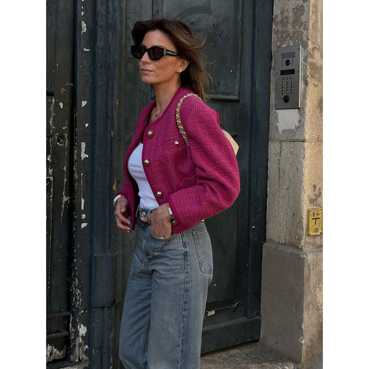 Damen Modische Blazerjacke mit eleganten Knöpfen und Taschen Drune