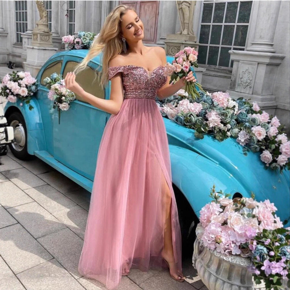 Damen Glamouröses Abendkleid mit schimmerndem Oberteil und Tüllrock Drune
