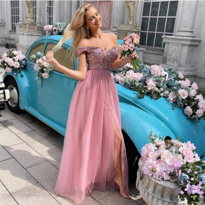 Damen Glamouröses Abendkleid mit schimmerndem Oberteil und Tüllrock Drune