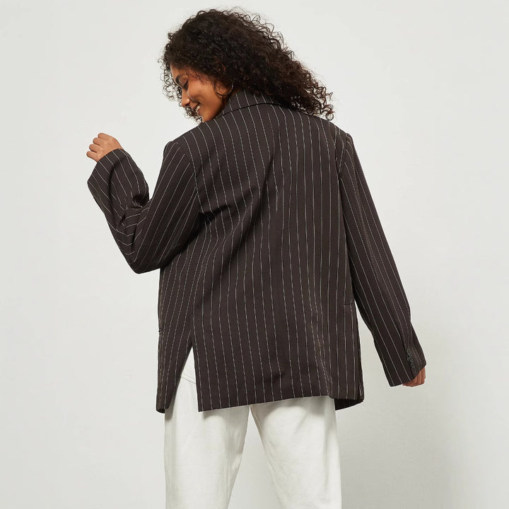 Damen Modische Oversized Blazer mit senkrechtem Streifenmuster Drune