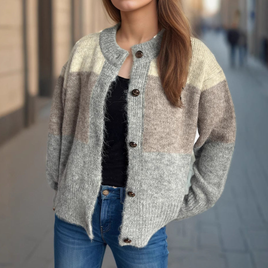 Damen Strickjacke mit knöpfbarem Design und modernen Farbschnitten Drune