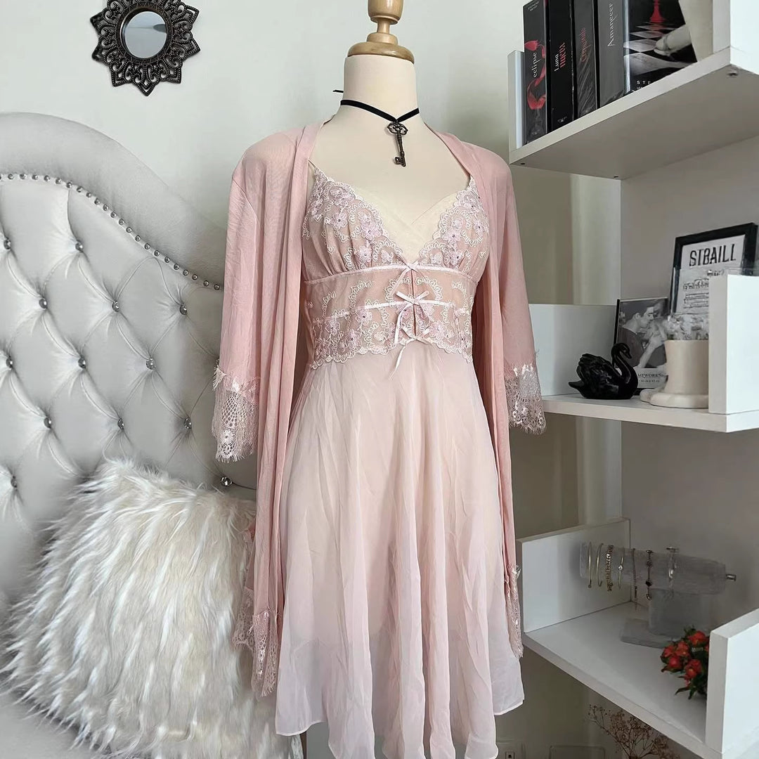 Damen Elegantes Nachthemd mit Spitzenverzierungen Drune