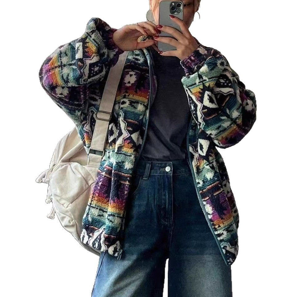 Damen Fleecejacke mit kunstvollem Muster Drune
