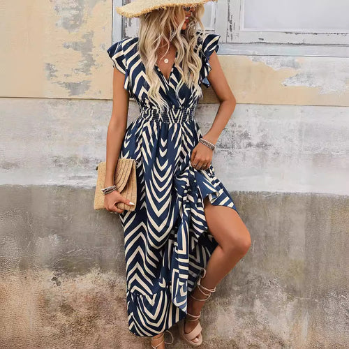 Damen Maxikleid mit elegantem Wickelausschnitt und modischem Schlitz Drune