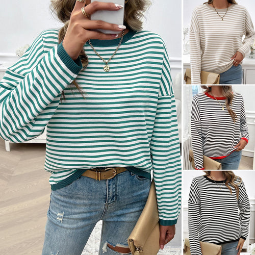 Damen lässiger Streifenpullover mit farbigen Akzenten Drune