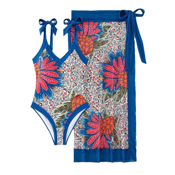 Damen Eleganter One-Piece Badeanzug mit floralem Wickeltuch Drune
