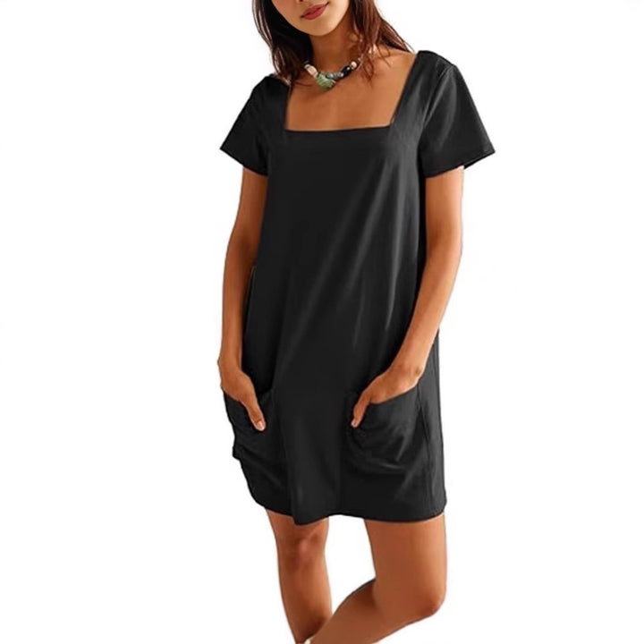Damen Freizeitkleid mit quadratischem Ausschnitt und seitlichen Taschen Drune