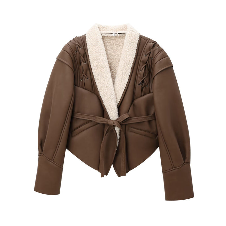 Damen kuschelige Jacke mit elegantem Kragen und gefüttertem Innenleben Drune
