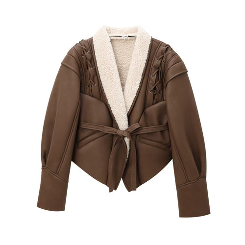 Damen kuschelige Jacke mit elegantem Kragen und gefüttertem Innenleben Drune