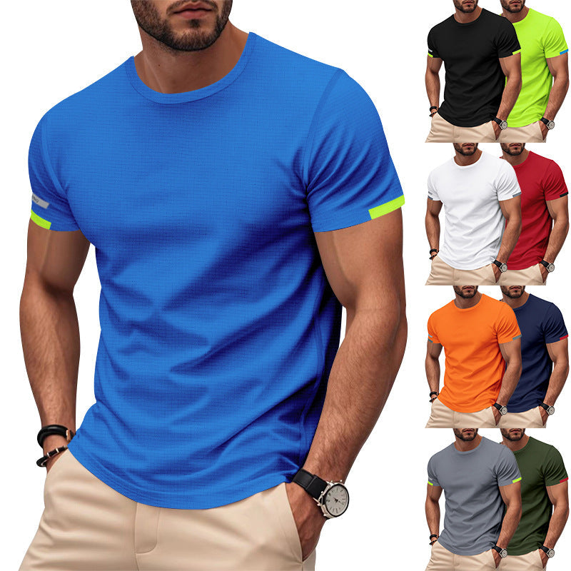 Herren nan athletisches Funktions-T-Shirt mit Rundhalsausschnitt, körpernahem Stretchschnitt und kontrastierendem Ärmelsaum Drune